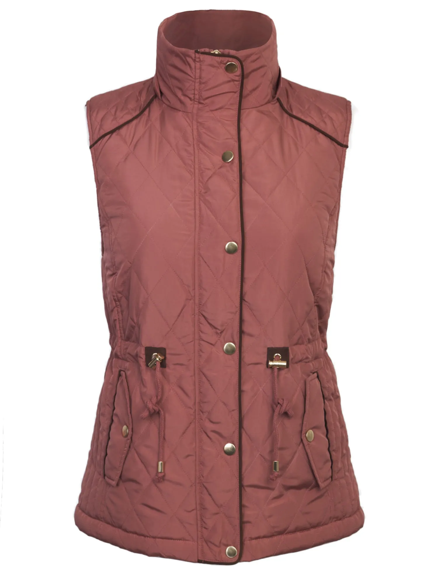 Womens Fur Lined Lightweight Zip Up Quilted Vest with Detachable Hood