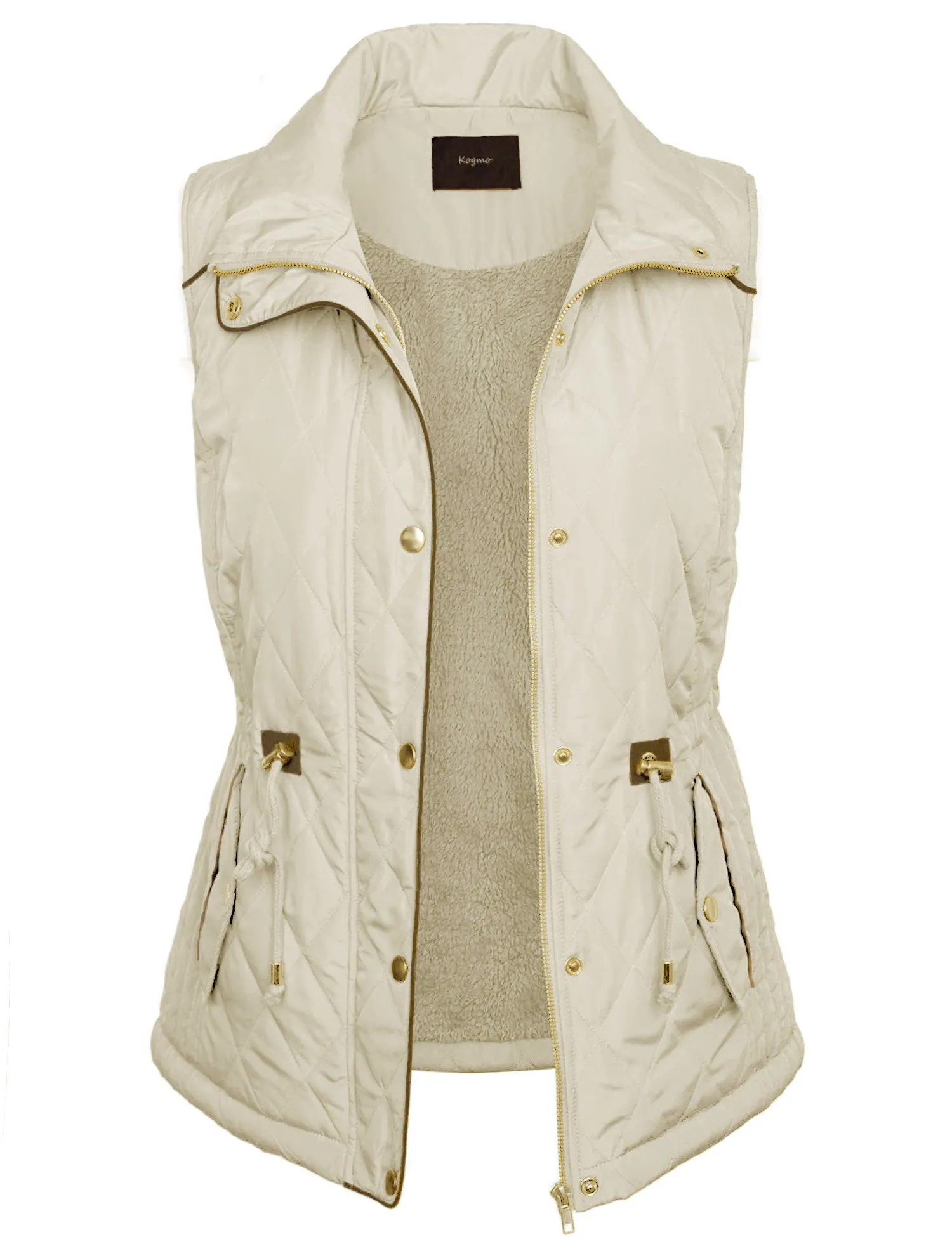 Womens Fur Lined Lightweight Zip Up Quilted Vest with Detachable Hood