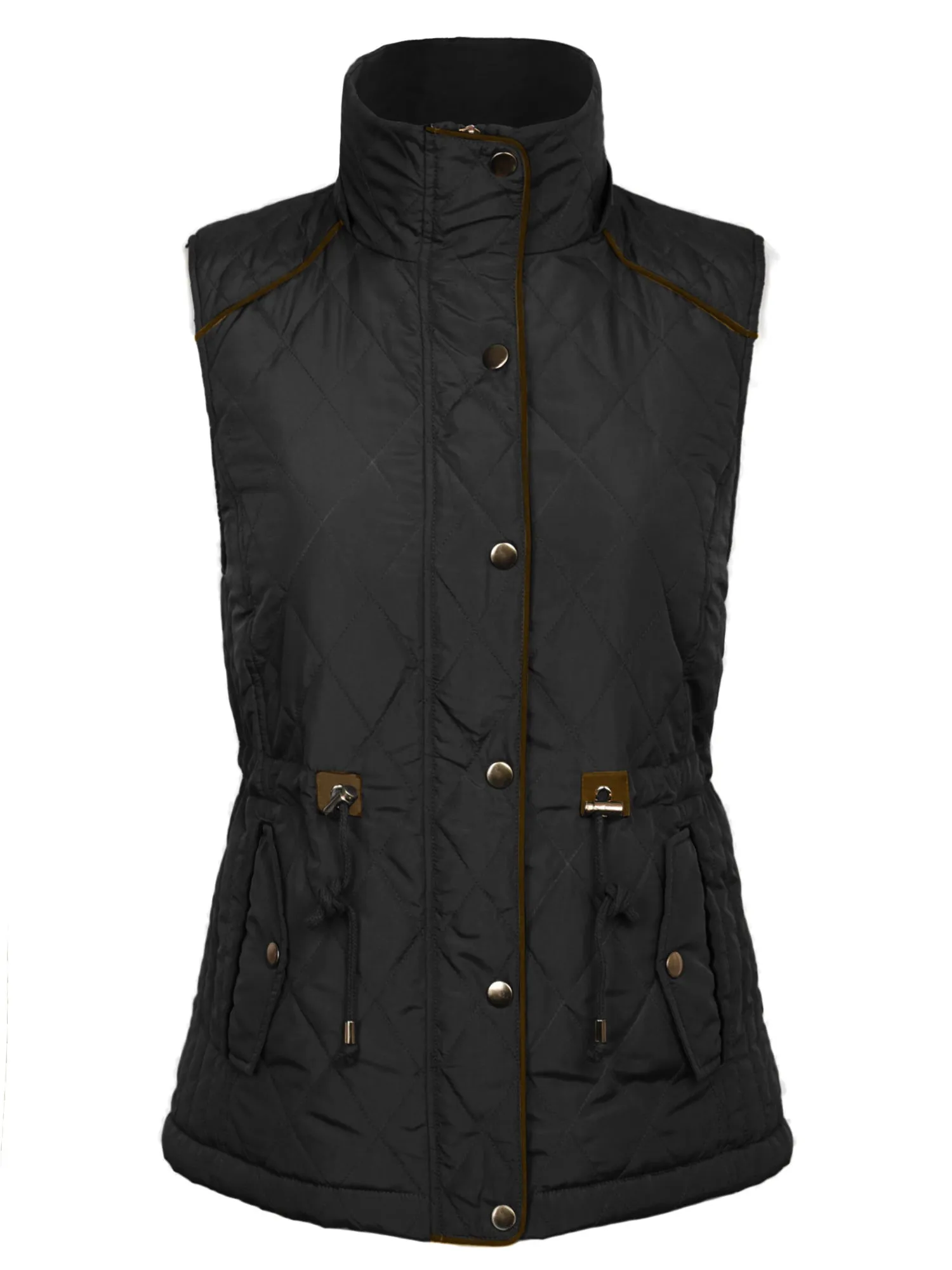 Womens Fur Lined Lightweight Zip Up Quilted Vest with Detachable Hood