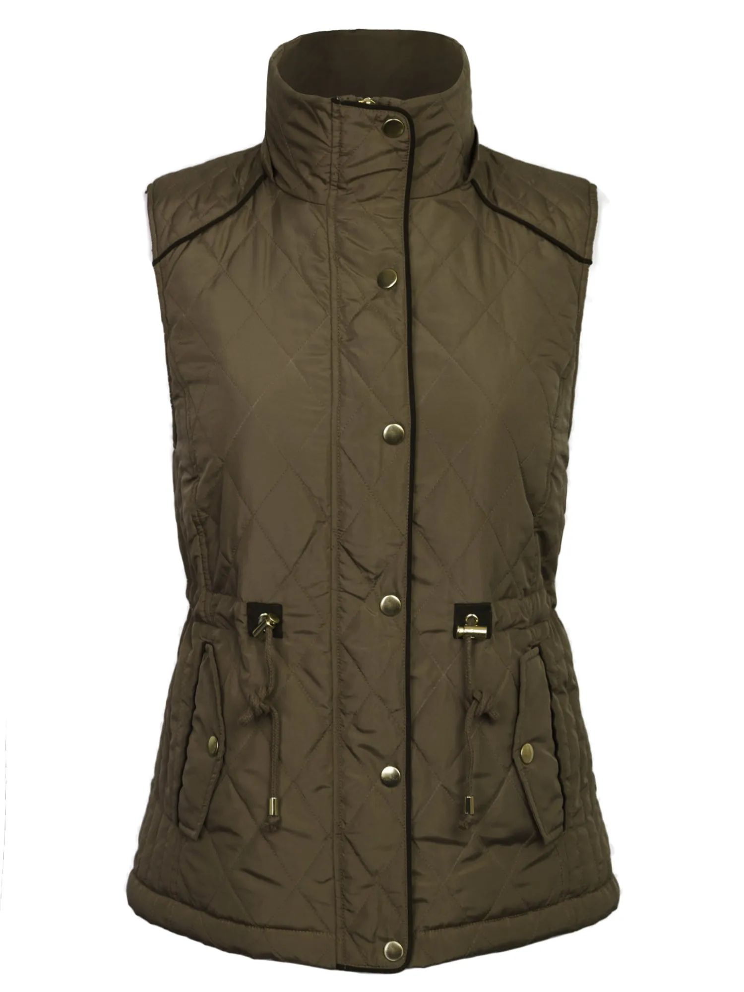 Womens Fur Lined Lightweight Zip Up Quilted Vest with Detachable Hood