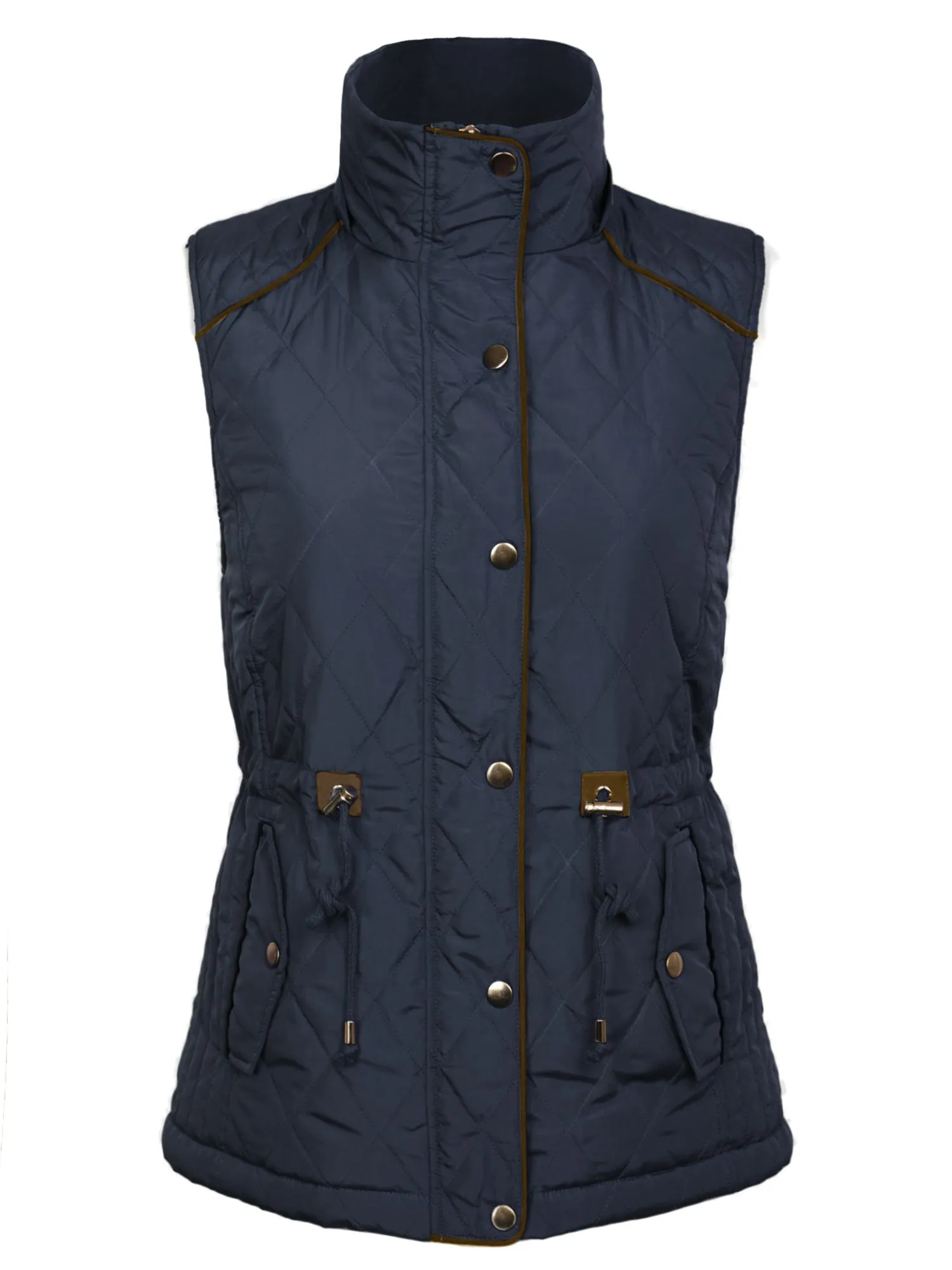 Womens Fur Lined Lightweight Zip Up Quilted Vest with Detachable Hood