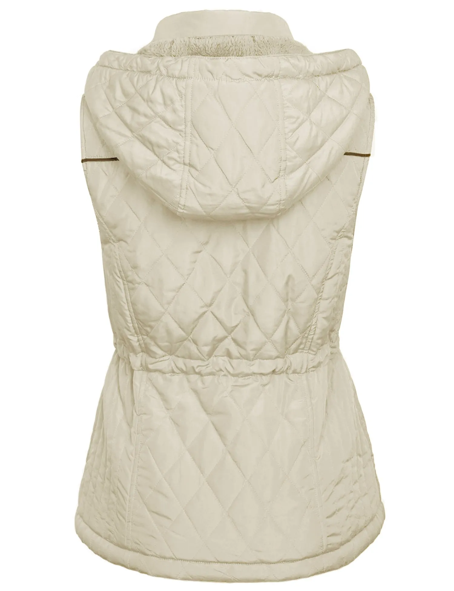 Womens Fur Lined Lightweight Zip Up Quilted Vest with Detachable Hood