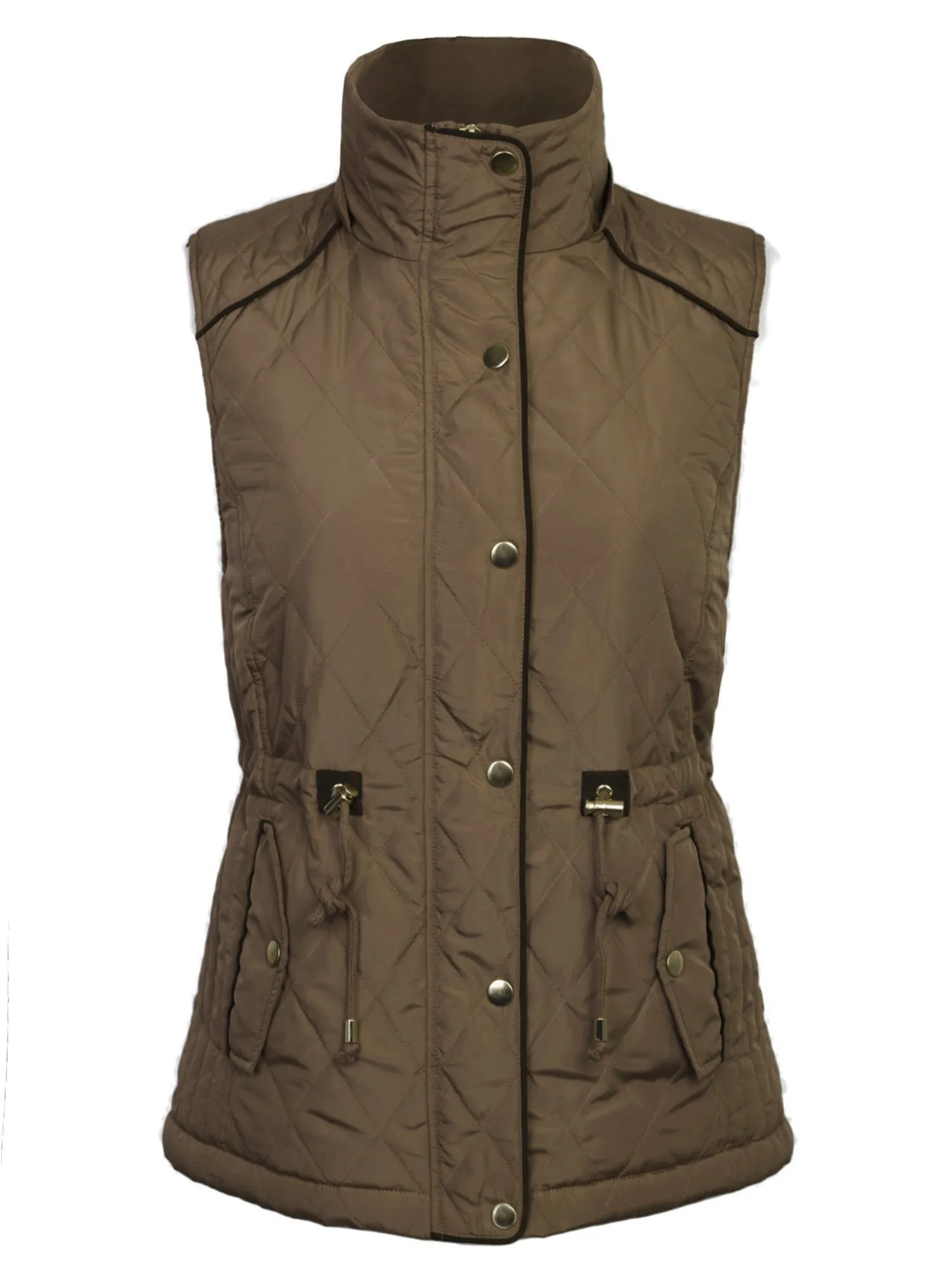 Womens Fur Lined Lightweight Zip Up Quilted Vest with Detachable Hood