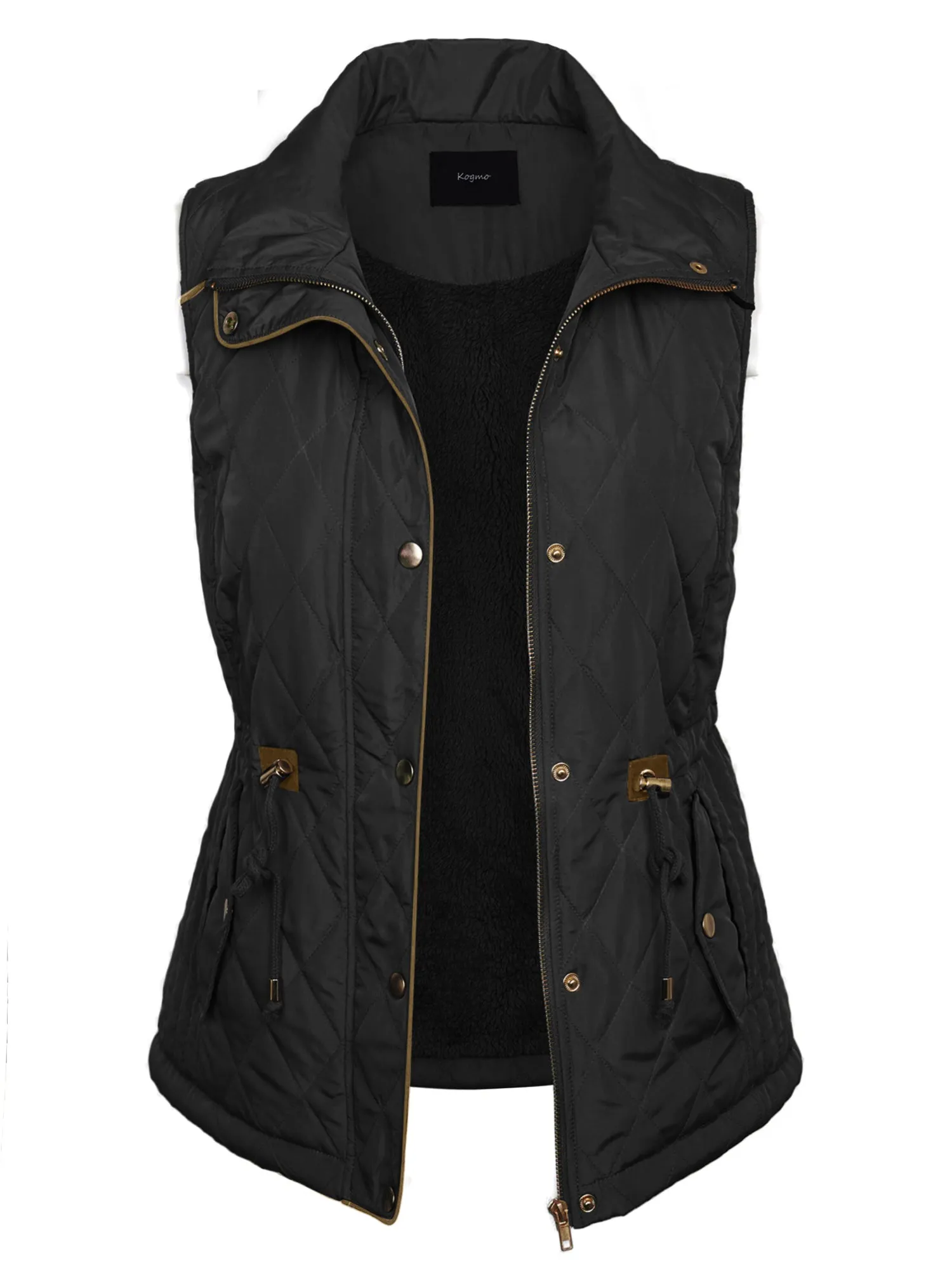 Womens Fur Lined Lightweight Zip Up Quilted Vest with Detachable Hood