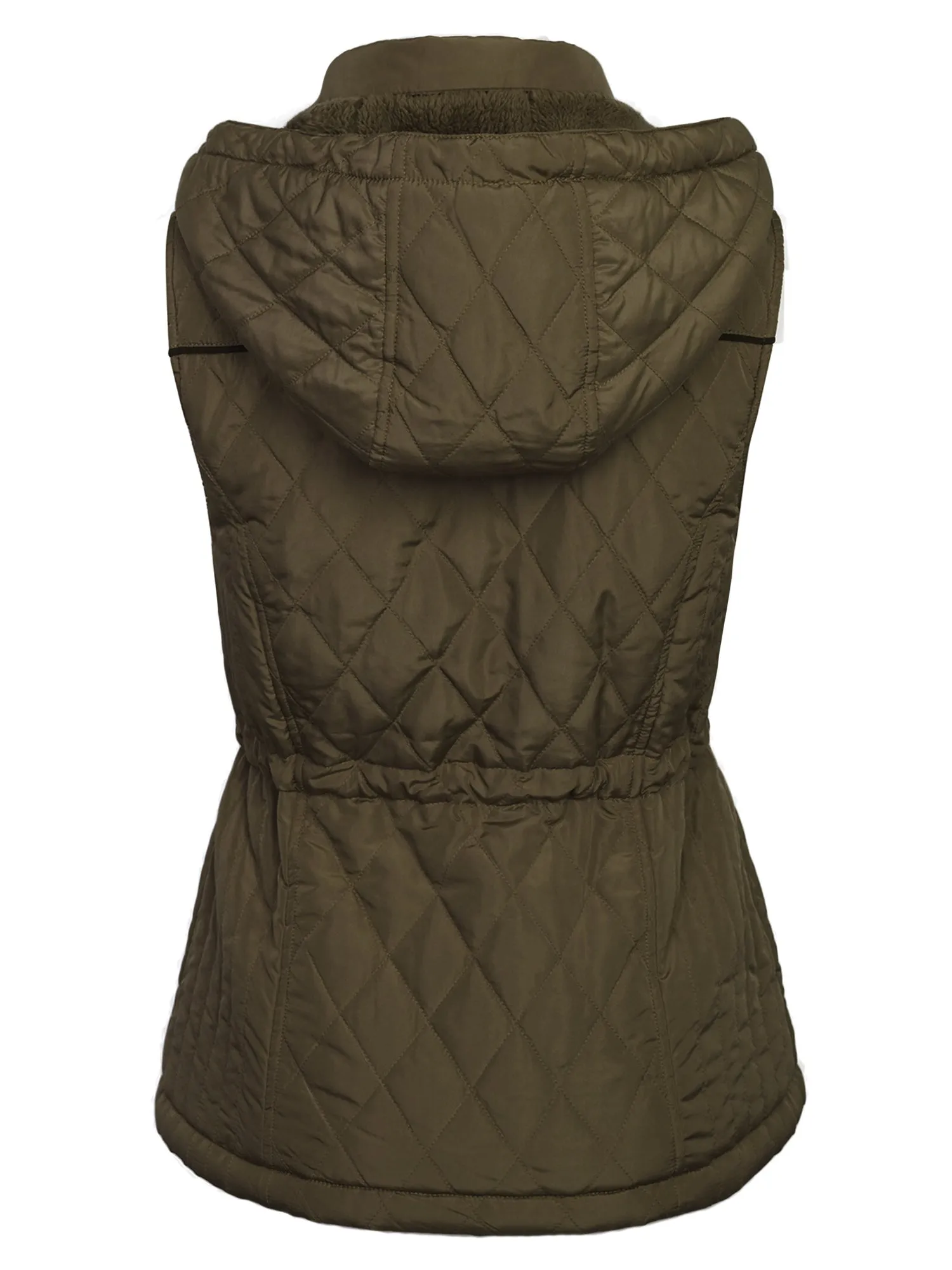 Womens Fur Lined Lightweight Zip Up Quilted Vest with Detachable Hood