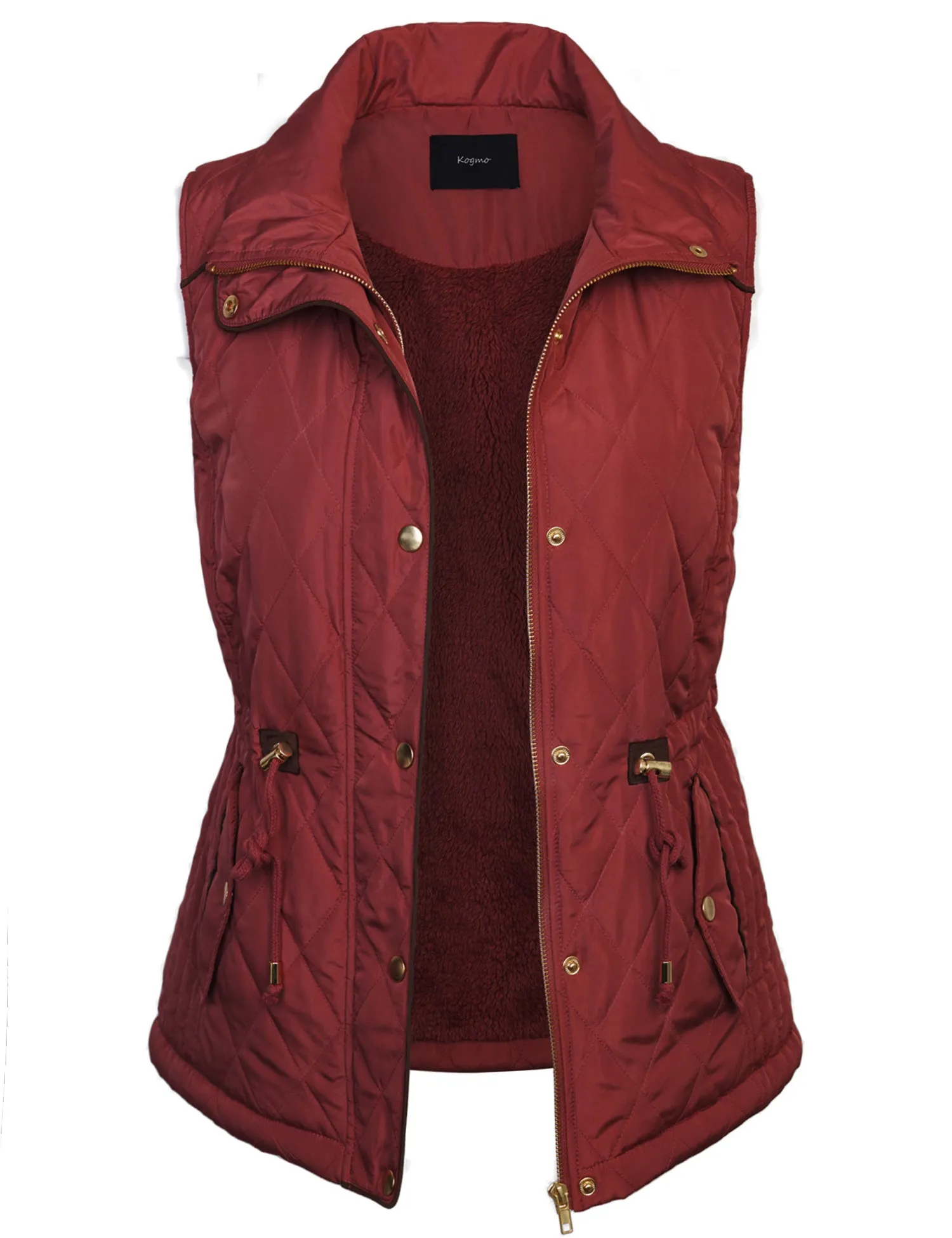 Womens Fur Lined Lightweight Zip Up Quilted Vest with Detachable Hood