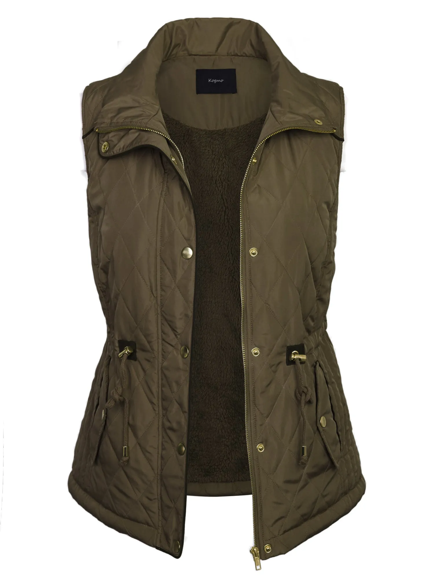 Womens Fur Lined Lightweight Zip Up Quilted Vest with Detachable Hood