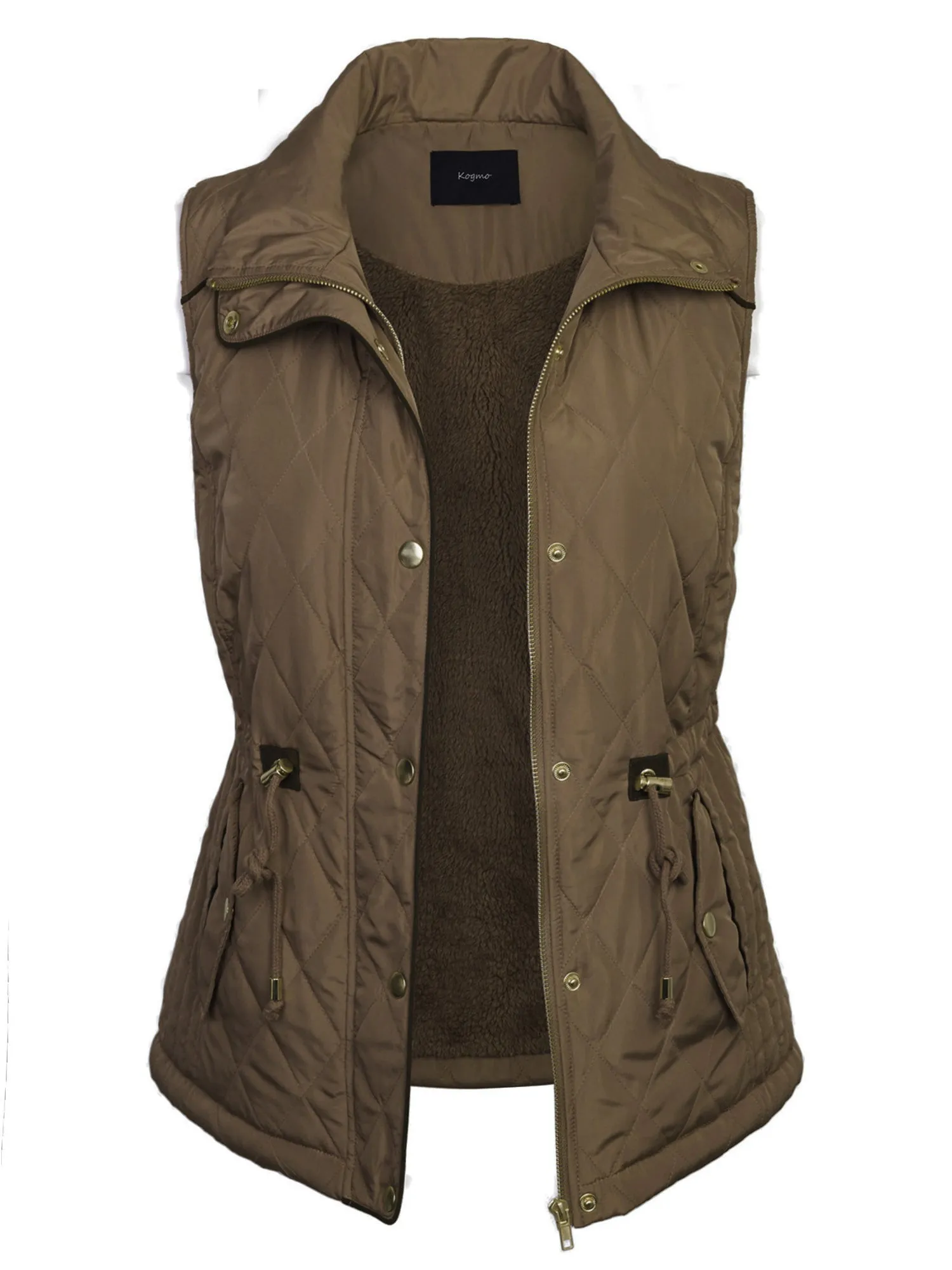 Womens Fur Lined Lightweight Zip Up Quilted Vest with Detachable Hood