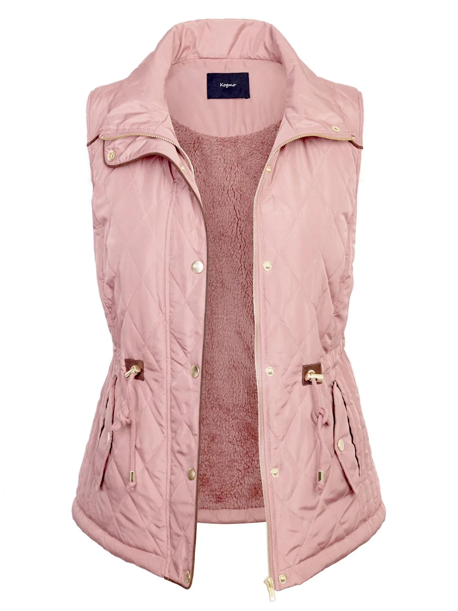 Womens Fur Lined Lightweight Zip Up Quilted Vest with Detachable Hood