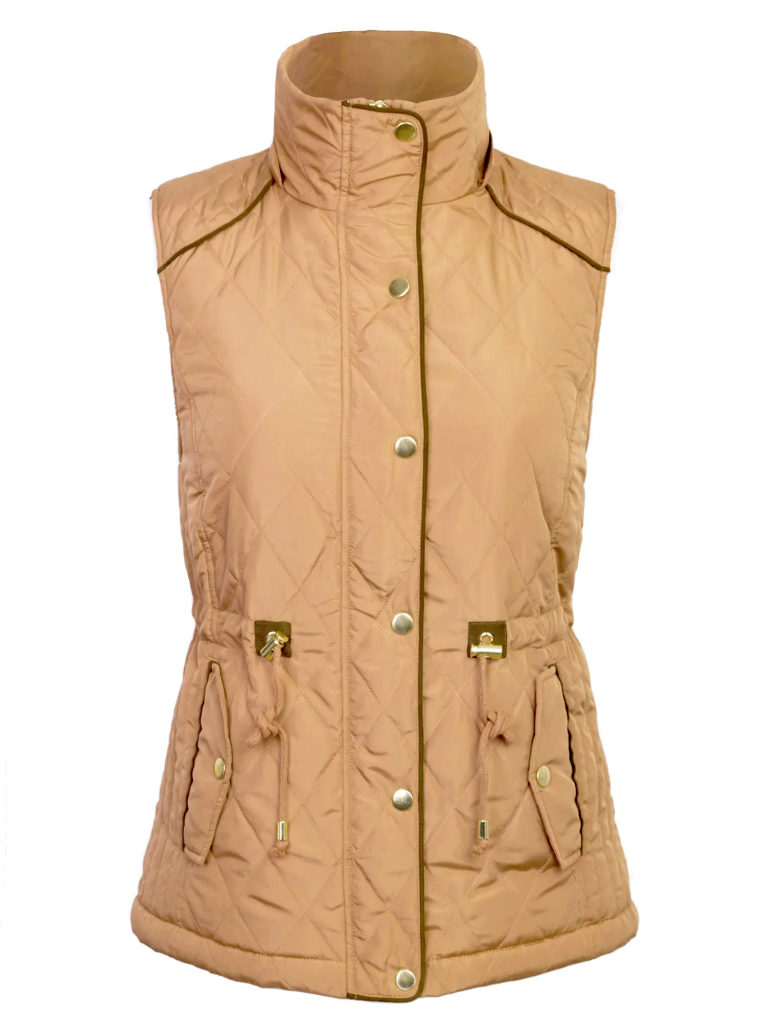 Womens Fur Lined Lightweight Zip Up Quilted Vest with Detachable Hood