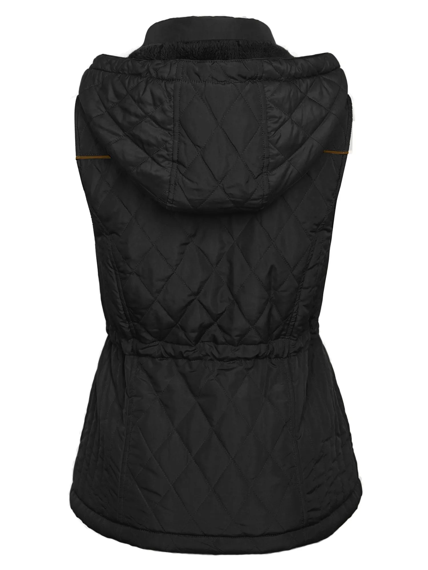 Womens Fur Lined Lightweight Zip Up Quilted Vest with Detachable Hood