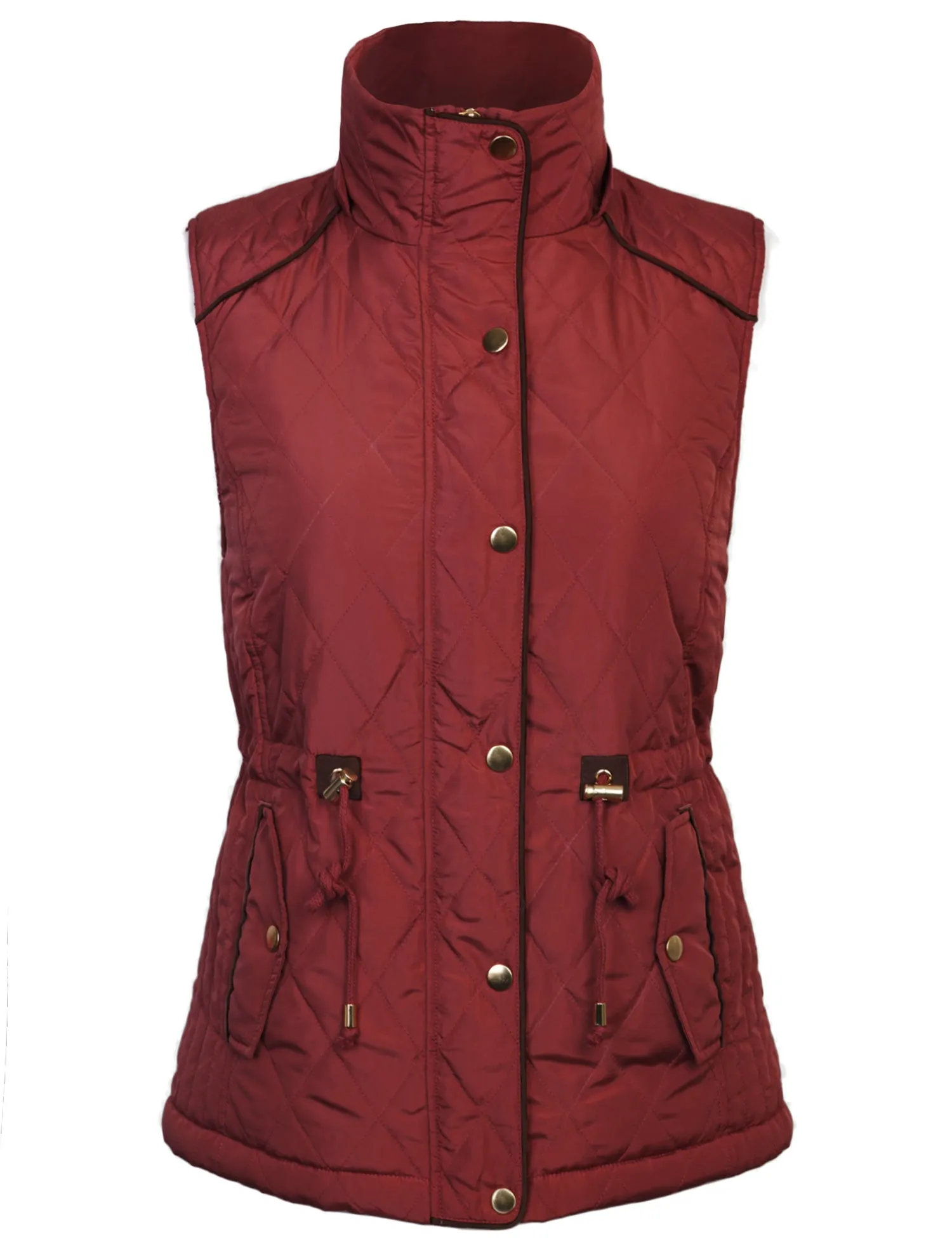 Womens Fur Lined Lightweight Zip Up Quilted Vest with Detachable Hood