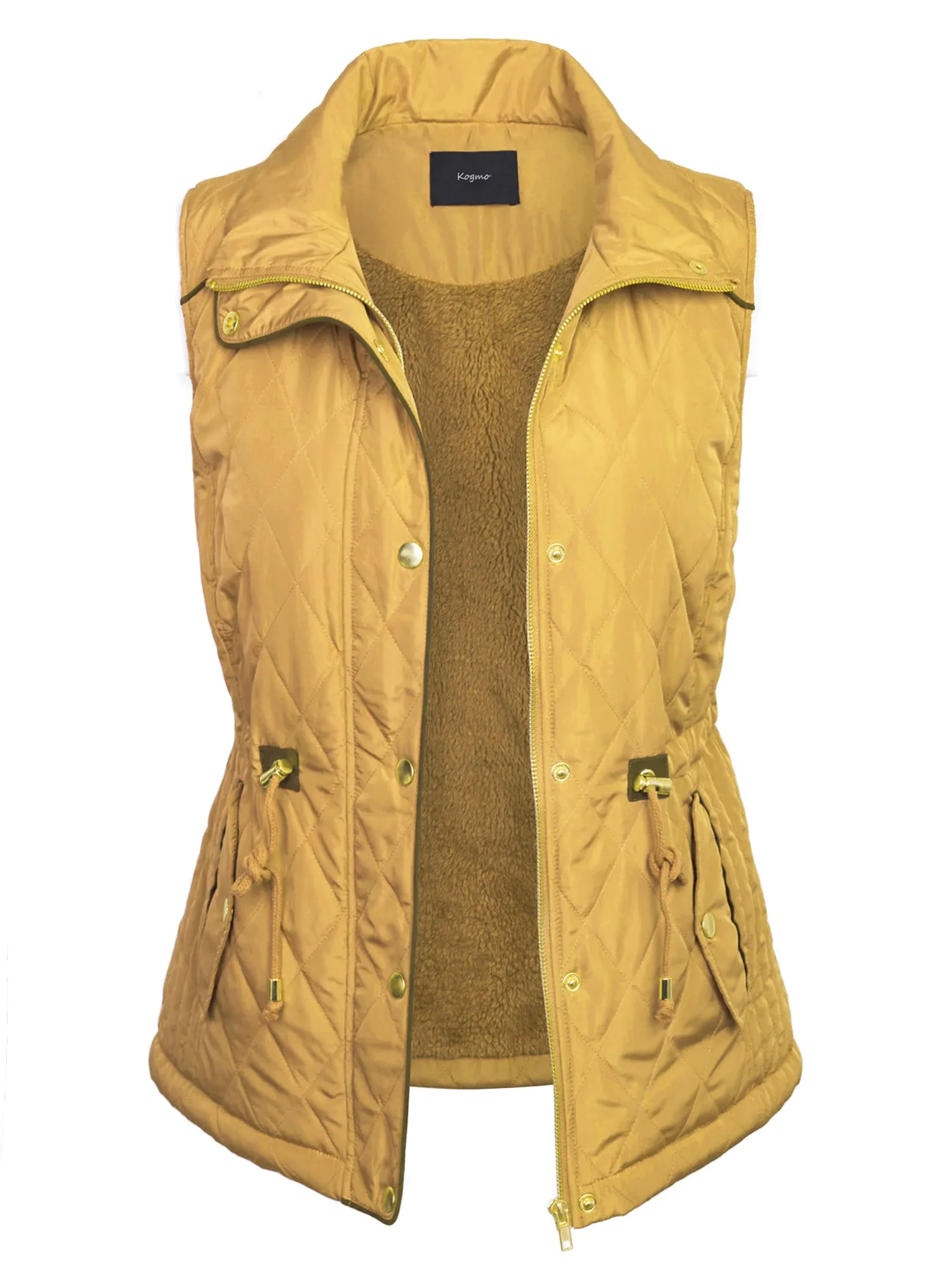 Womens Fur Lined Lightweight Zip Up Quilted Vest with Detachable Hood