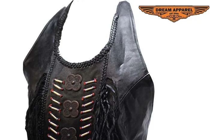 Womens Motorcycle Dark Brown Leather Vest