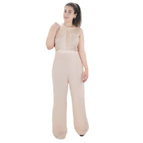 Women's Sequined Formal Jumpsuit,Light Pink