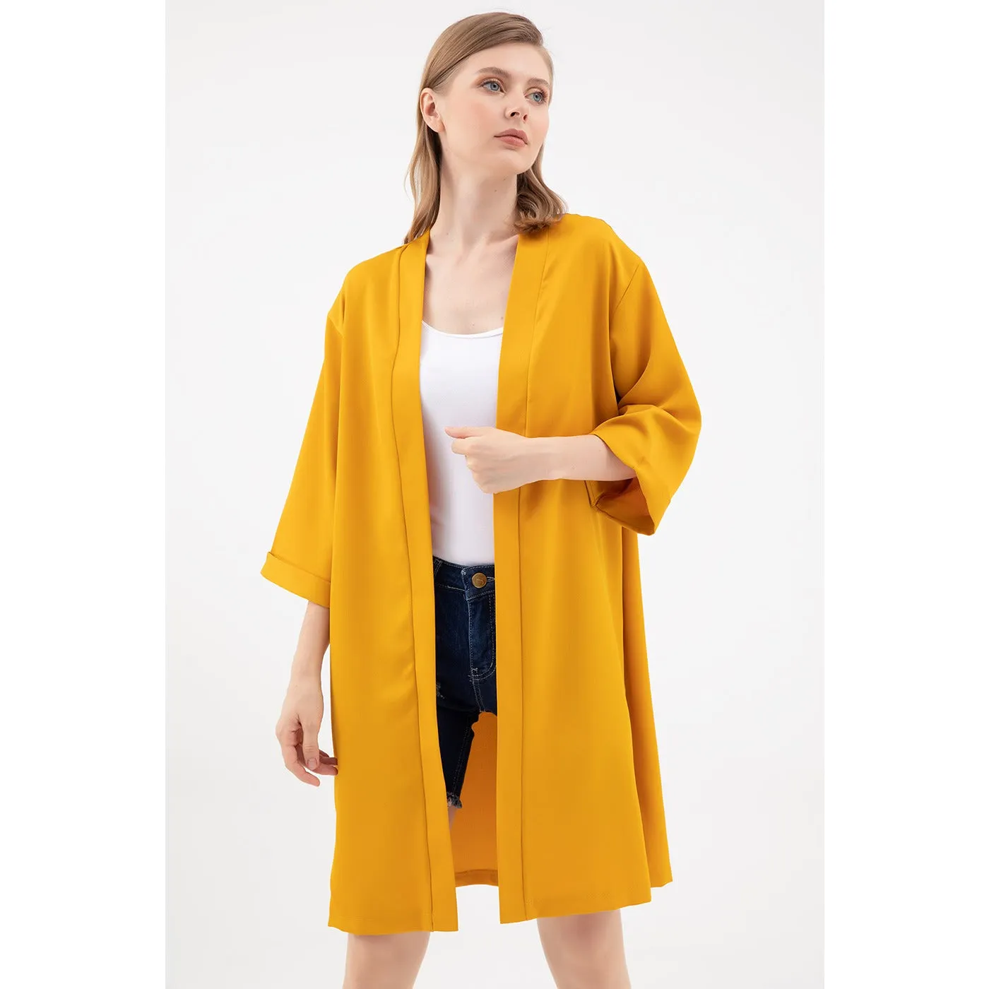 Yellow Long Shawl Jacket