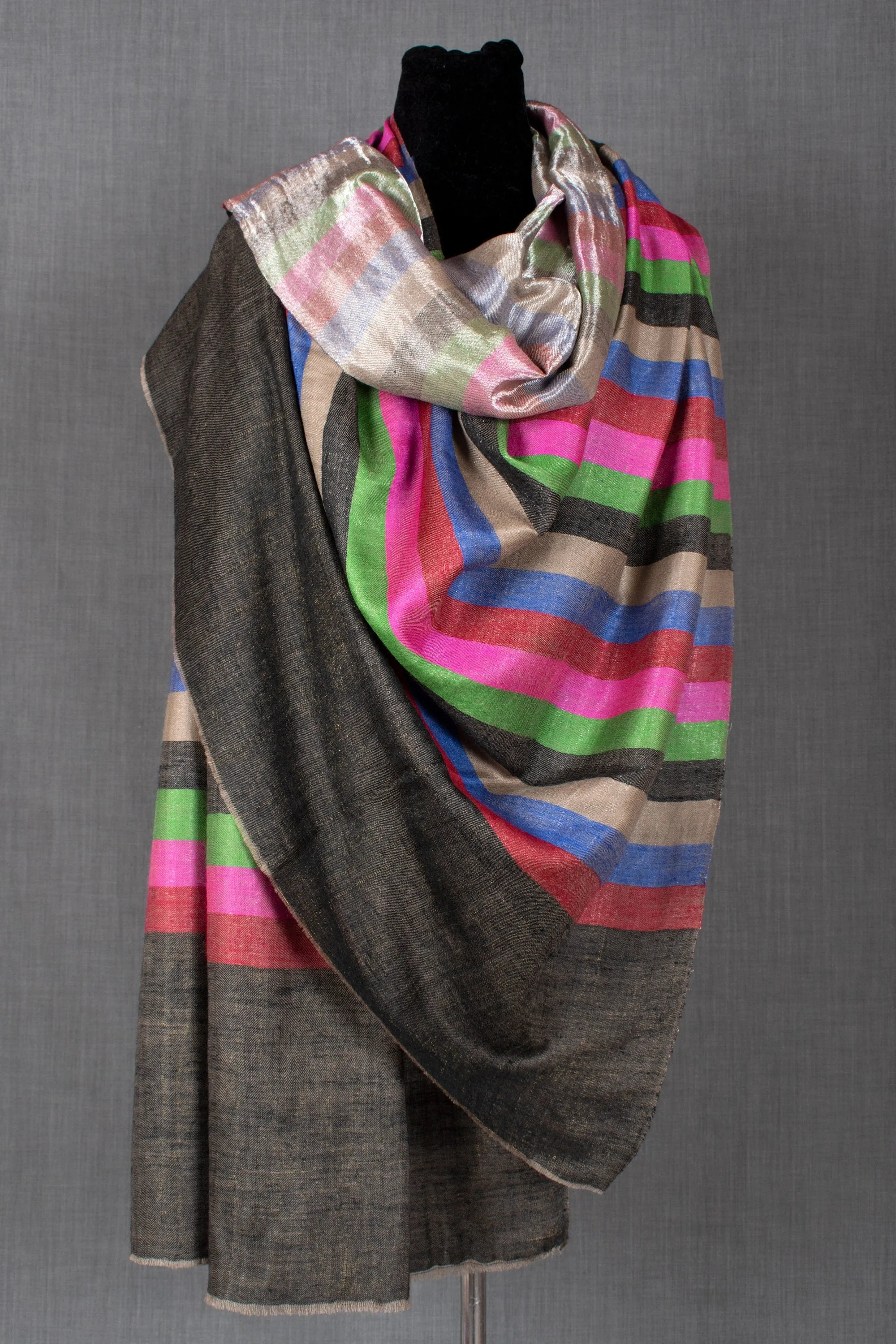 Zari Saga Dual Shade (Reversible) Metallic Pure Pashmina Cashmere Shawl No. 15, Handwoven, 40x80"