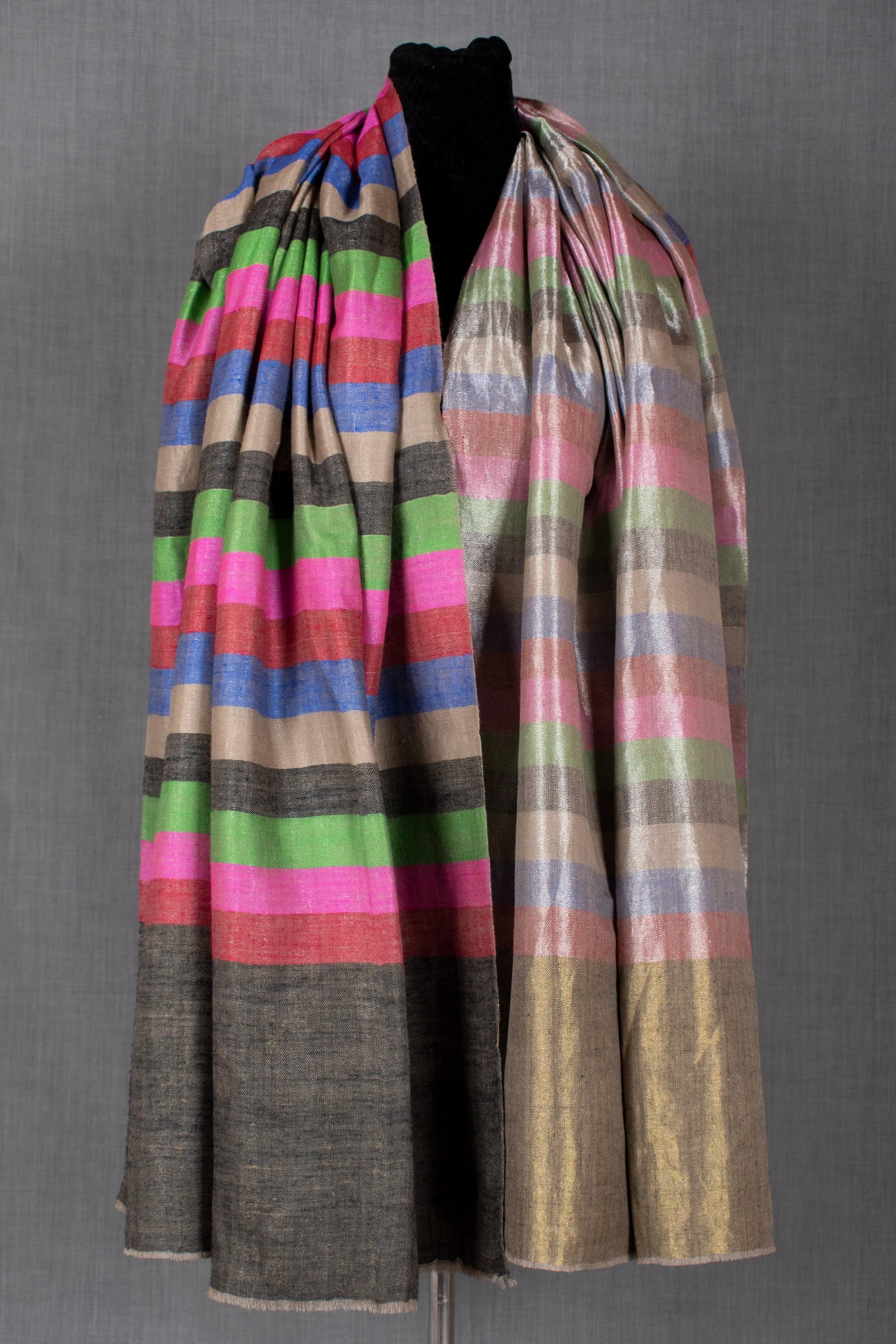 Zari Saga Dual Shade (Reversible) Metallic Pure Pashmina Cashmere Shawl No. 15, Handwoven, 40x80"